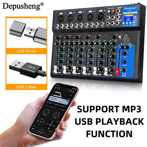 Lydmixer, 7-kanals, Bluetooth-forbindelse,sort
