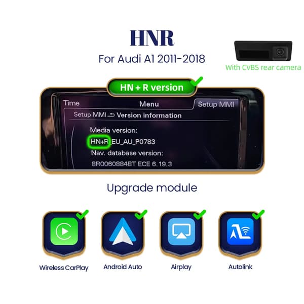 Langaton CarPlay Android Auto -moduuli, Bluetooth-yhteys, navigointituki,A1 HNR+CAM