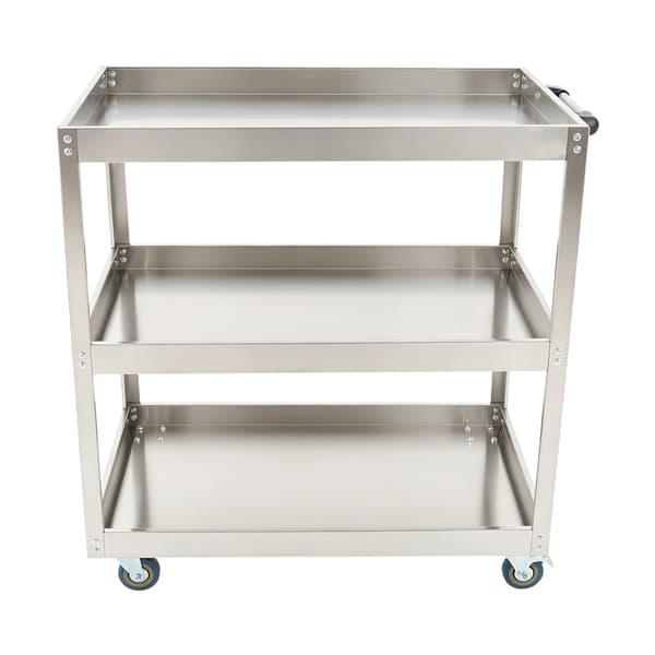 Serveringsvagn, 3-nivådesign, robust med hjul,Silver