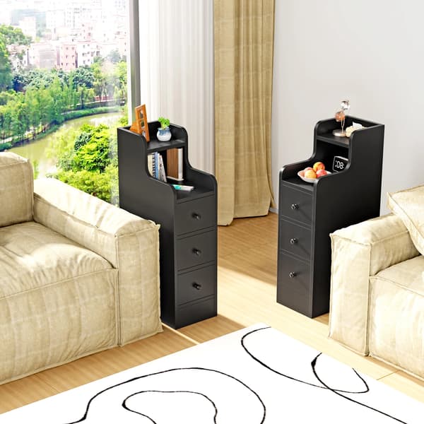 Natskab, 3 Skuffer, Pladsbesparende Design,sort