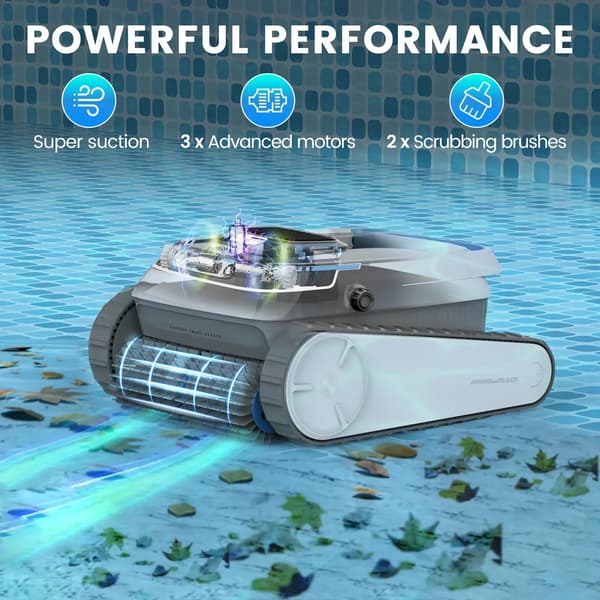 Robotpoolrengörare, Smart Navigering, Ruttplanering, Dubbel Borstsystem,VIT