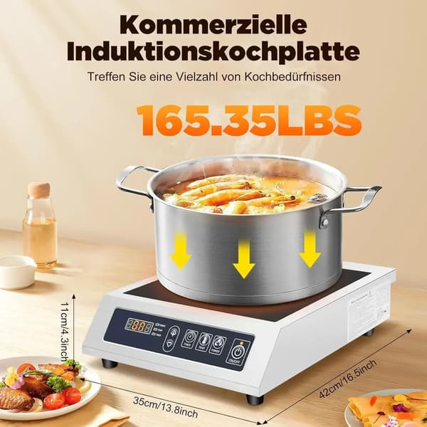 Induktionskoge, Høj Effekt 3500W, Holdbart Rustfrit Stål,sort