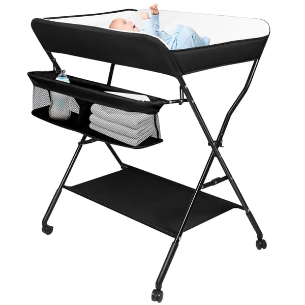 Babyskiftemøbel, 4-niveau højdejustering, foldbart design,sort