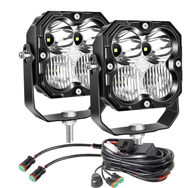 LED Lysbar, Justerbart Strålemønster, Vejrbestandig,2X 4IN Combo ledning