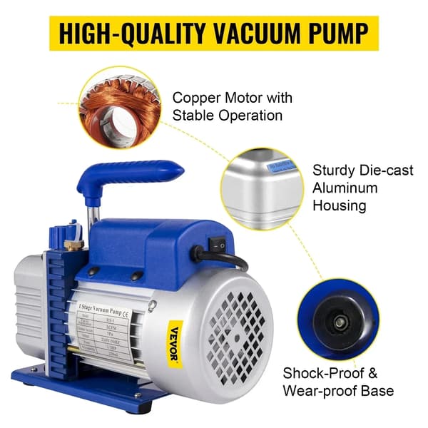 Vakuumpump, 4 CFM flödeshastighet, dubbla tryckmätare,4CFM