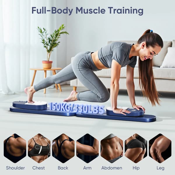 Pilates Board, Justerbare Platforme, Inkluderer Modstandsbånd,Blå