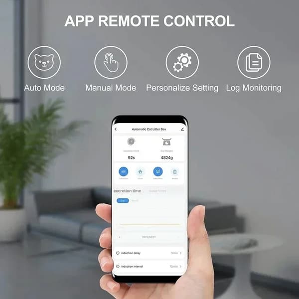 Selvrensende kattebakke, app kontrol, lugtfjernelse,Engelsk App Kontrol