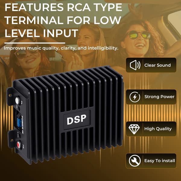 Bil DSP-forstærker, RMS-effekt 4x50W, 9V-16V, Equalizer-område +12dB