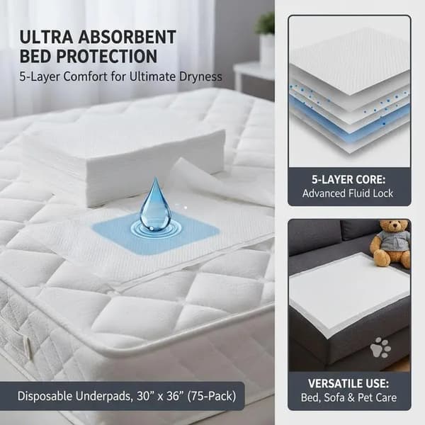 Inkontinensbind, Absorberende, 5-lags Beskyttelse,HVID