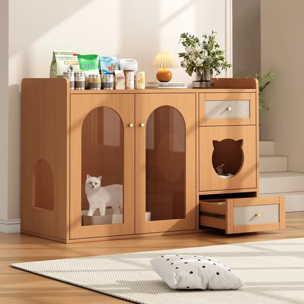 Katt Hus, Modern Design, Multifunktionell Förvaring,Valnöt