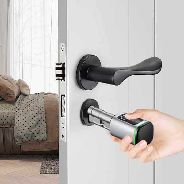 Smart Cylinderlås, Fingeravtryckslås, Appkontroll,svart