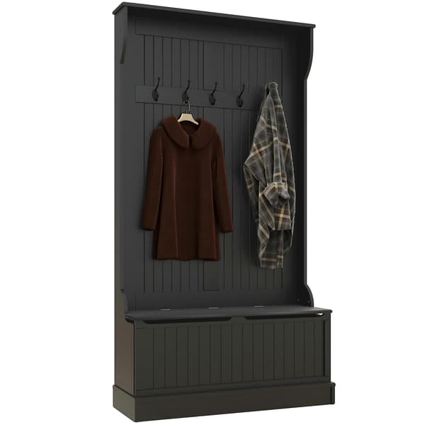 Sko Rack, Integreret Bænk, Pladsbesparende Design,sort