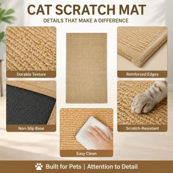 Sisal Kradsemåtte, Skridsikker Bund, Holdbart Materiale,Lys kastanje