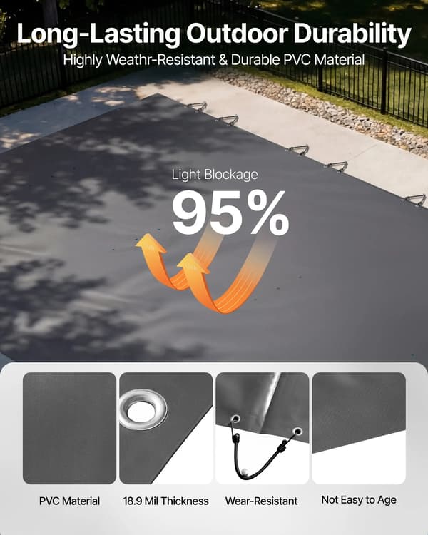 Nedgrävd Poolöverdrag, PVC Nät, 3,66 x 7,62 meter, Lämplig för Rektangulära Pooler, Dräneringshål, Vinter Säkerhetsfunktion