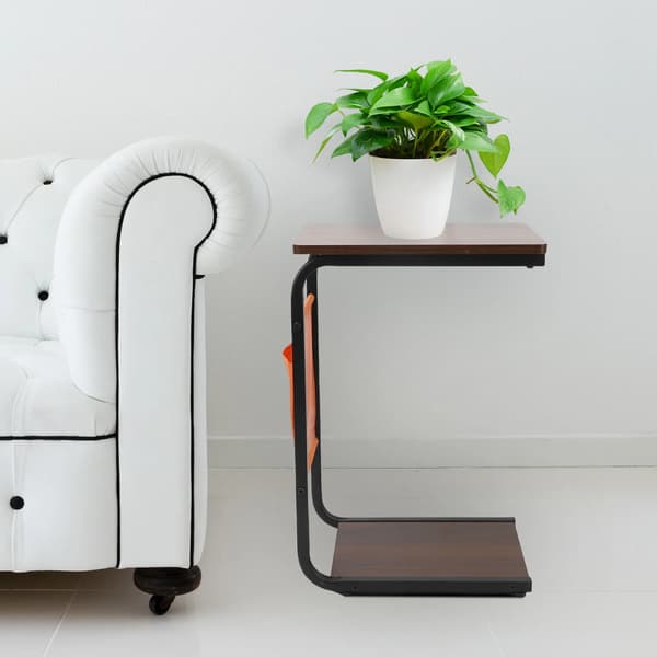 C Formet Sofa Bord, Dobbelt Lag Opbevaring, Moderne Design,brun