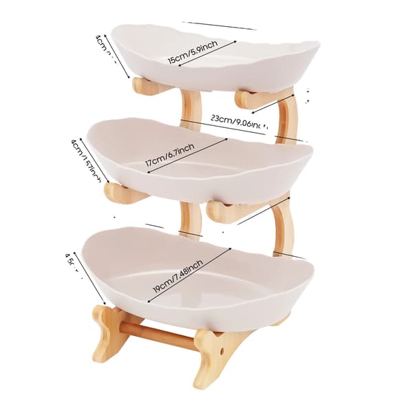 Frugtfad, 3-lags display, bambus træstativ,Beige