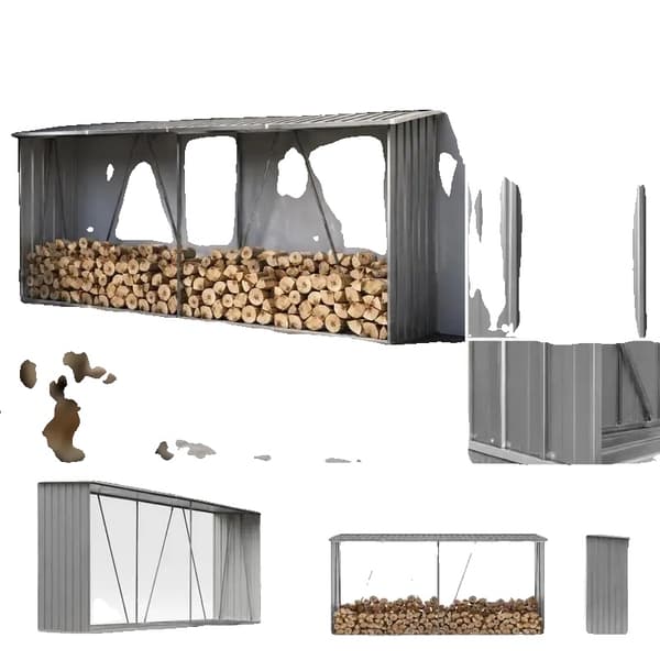 Vedskjul, Galvaniserat Stål, Väderbeständig Design,Grå