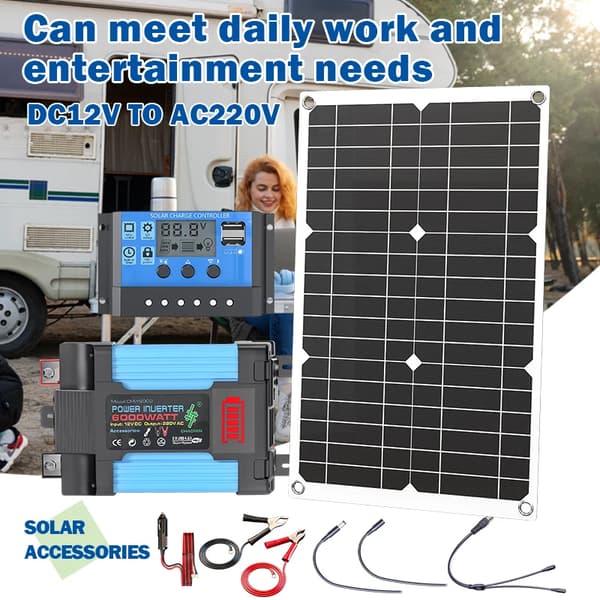 Solpanel System, 6000W Inverter, Ladecontroller,6000w 12v til 220v
