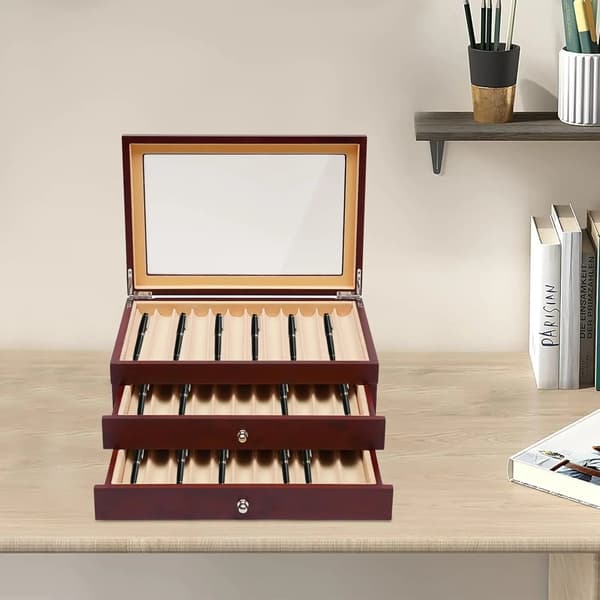 Pen Display Box, 3-lags Organizer, Støvfri Design,Rød