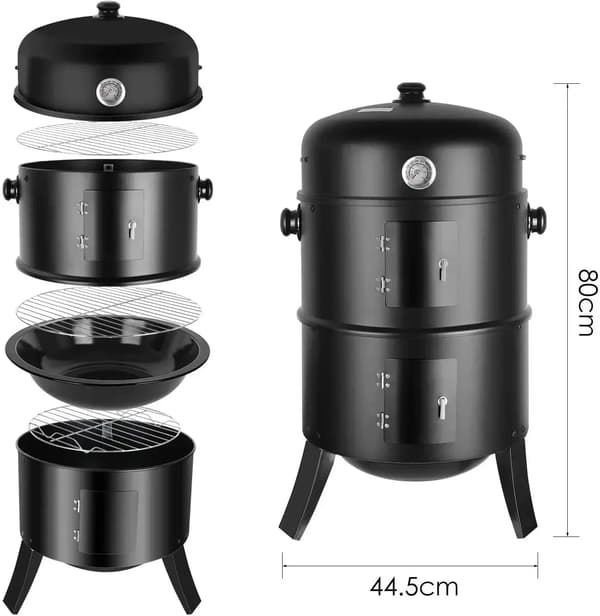 Kol BBQ Rökgrill, 3-i-1 Design, Justerbart Ventilationssystem,Klassisk stil