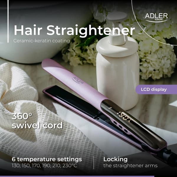 Hårplattare, Keramisk-Keratinbeläggning, 6 Temperaturinställningar,EU