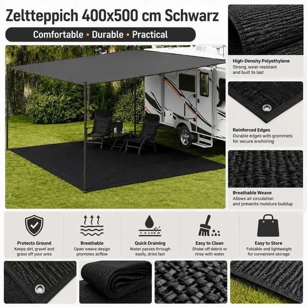 Tarp, Holdbar Polyethylen, Forstærkede Øjer,Sort