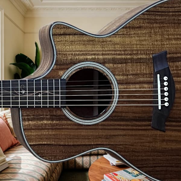 Folk Guitar, KOA-kropp, Rosenträsgrepp,GUL