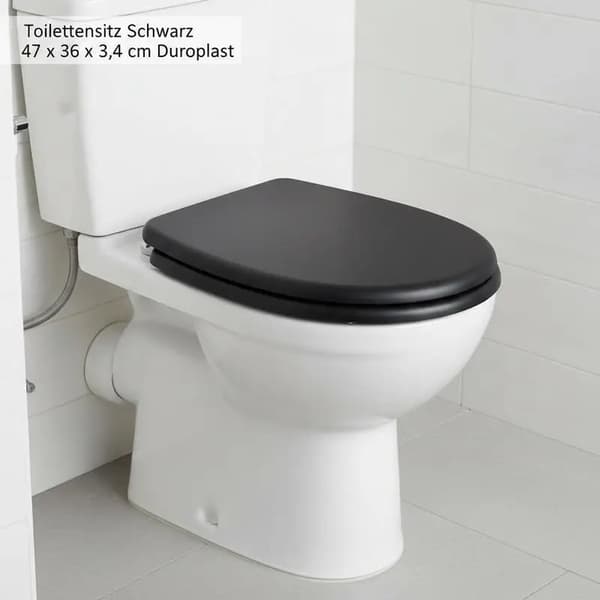 Toiletbræt, Holdbart Duroplast, Nem Installation,Rund, sort