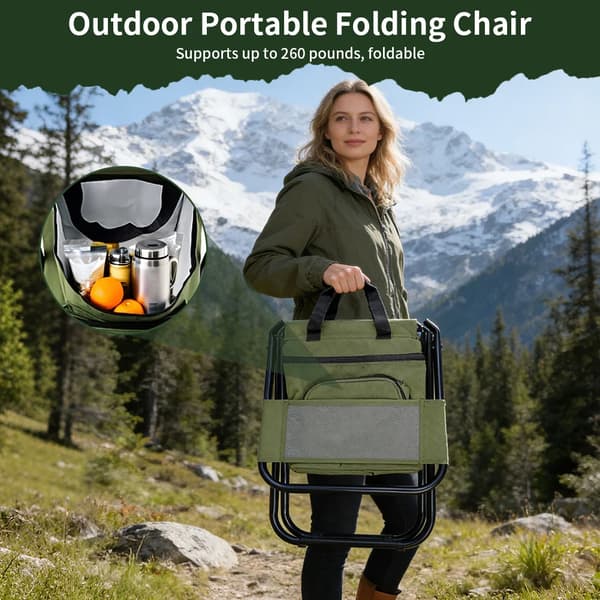 Campingstol, Bærbar Design, Isoleret Køler,grøn