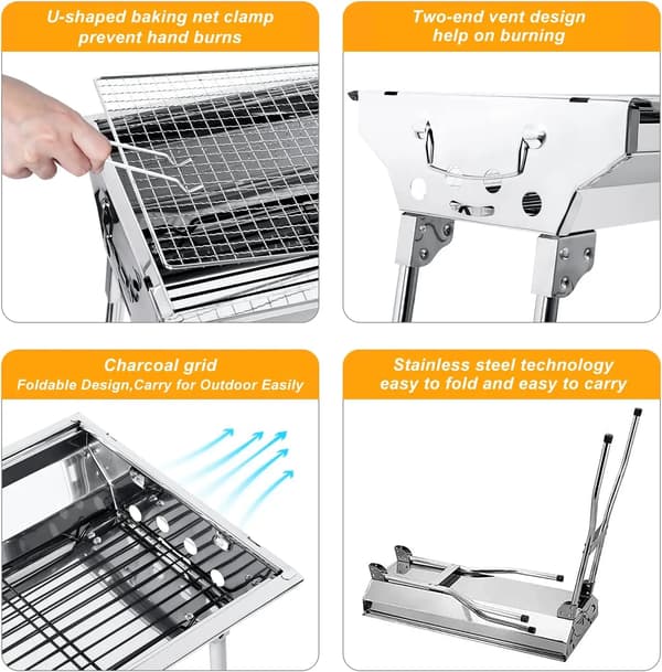 Kolgrill, Bärbar Design, Lätt att Rengöra,Silver