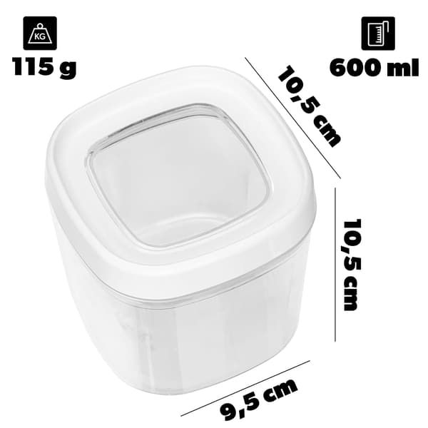 Matbehållare, 0,6L kapacitet, rektangulär design, säker gummitätning, transparent material, mångsidig användning