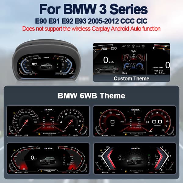 Digital målerklynge, kompatibel med BMW 3-serie E90 E91 E92 E93 2005-2012 CCC CIC, adaptiv lysstyrke, E90 standardversion