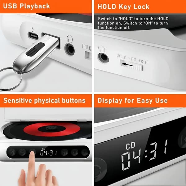 CD-spelare, Bluetooth-anslutning, bärbar design,svart