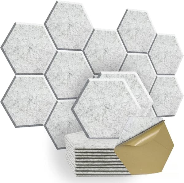 Akustiske paneler, hexagonal design, selvklæbende installation,Lys Grå 12stk