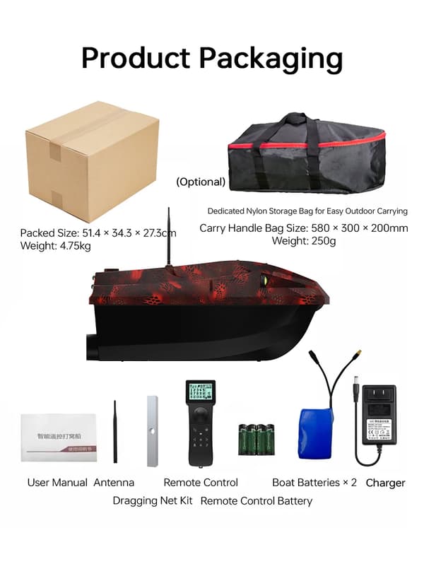 Bait Boat, Dobbelt Batterisystem, GPS og Beidou Positionering,med Sonar Sensor