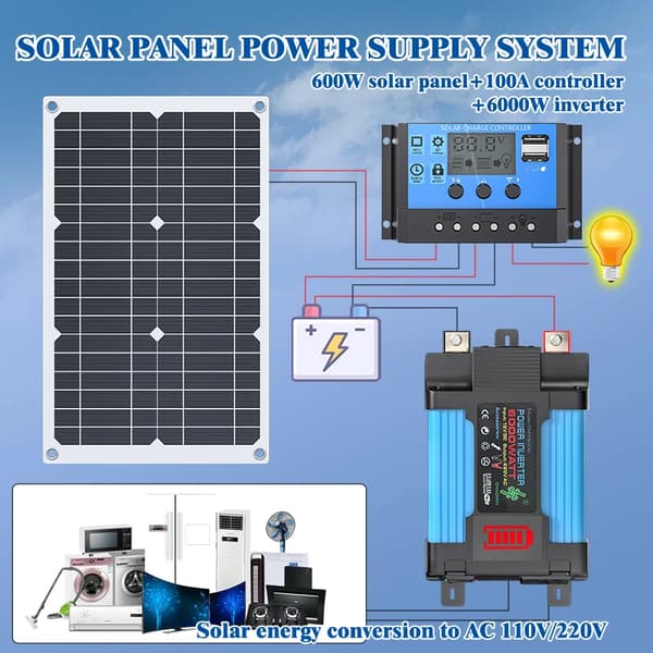 Solpanel System, 6000W Inverter, Ladecontroller,6000w 12v til 220v