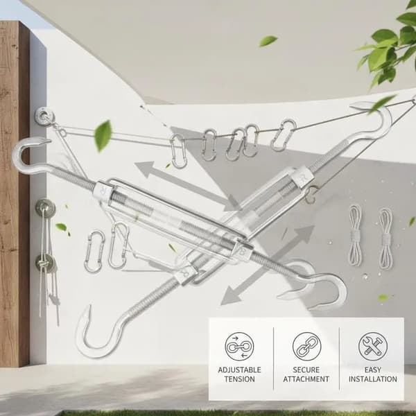 Skyggesejl Tilbehør, Rustfrit Stål Materiale, Justerbare Spændere,Sølv