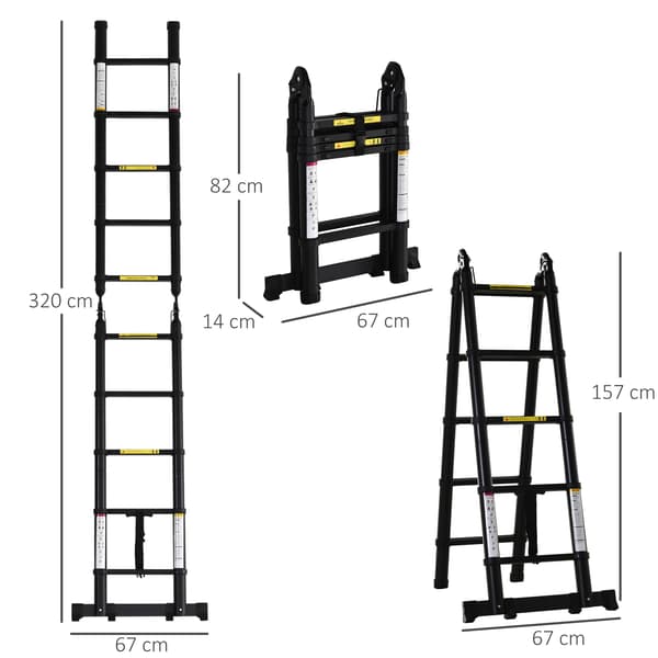 Teleskopstege, 10 steg, multifunktionell vikbar design, 320X67X7 cm