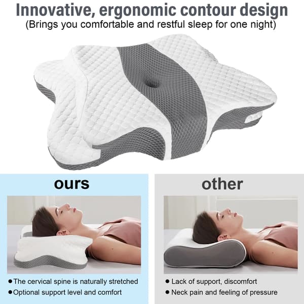 Minneskumkudde, Ergonomisk Design, Smärtlindrande Funktioner,Vit Grå