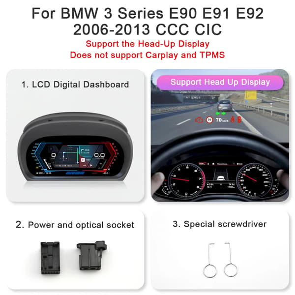 Digital Kluster, Trådlös CarPlay, Realtidsnavigering,E90 E91 E92 Carplay