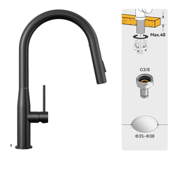 Køkkenvask, Dobbeltfunktion Spray, 360 Grad Drejbar,Sort, G3/8