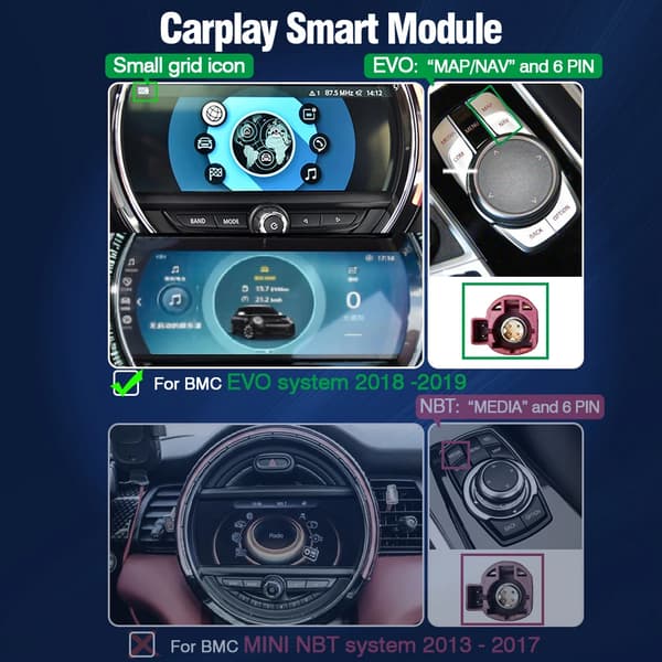 CarPlay Android Auto Opgradering, Trådløs Forbindelse, Kompatibel med BMW MINI, Nem Installation,Til MINI EVO