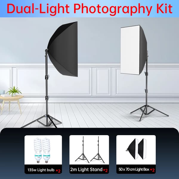 Fotografi Ljuskit, Justerbart Höjdstativ, Softbox Design,2 135W Glödlampor