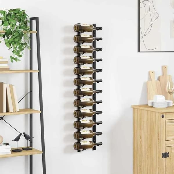Vægmonteret Flaskeholder, Plads til 12 Flasker, Moderne Design,sort