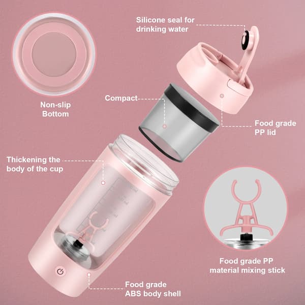 Shakerflaska, Tritanmaterial, USB-C-driven mixer,Rosa