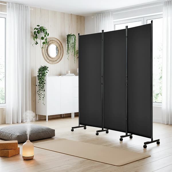 Rummdivider, Flytbar Privatlivsskærm, 3-panel Design,sort, 260x180cm