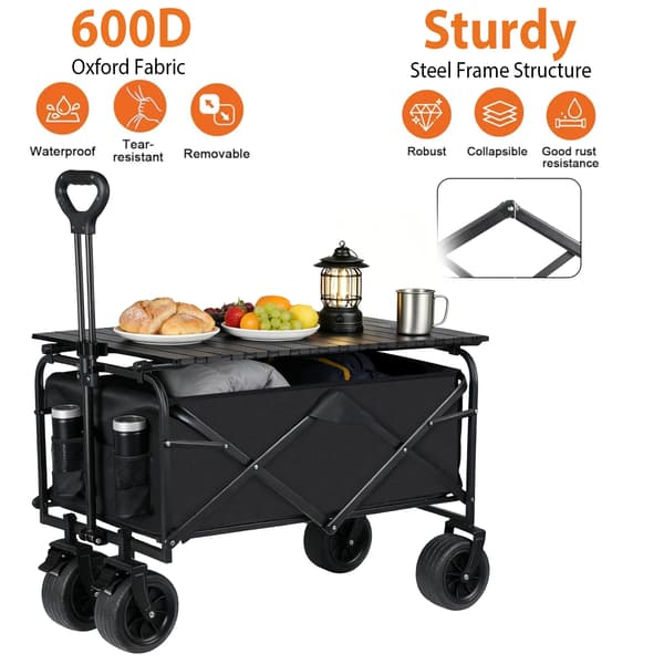 Foldbar vogn, 360° drejbare hjul, stor kapacitet,sort