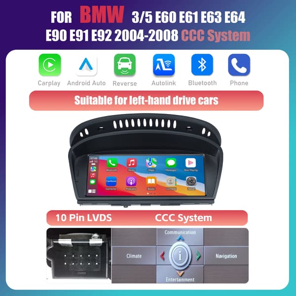 Carplay, Pekskärm, Inbyggda Funktioner, kompatibel med BMW 3 5 Serie E60 E61 E63 E64 E90 E91 E92 CIC System 2004-2012,För BMW CCC-systemet