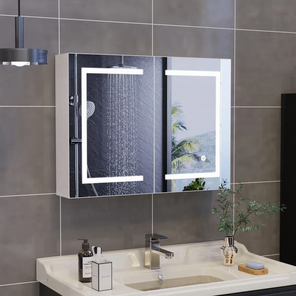 Spejlskab, LED-belysning, Moderne design,Dobbelt dør
