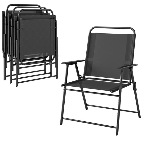 Foldbar Campingstol, Høj Ryg Design, Nem at Samle,sort